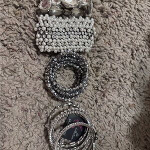 Elegant Silver and White Bracelet Set